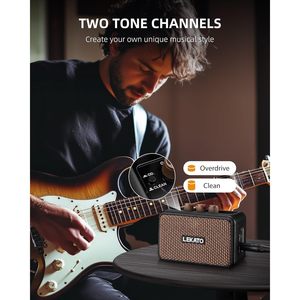 Lekato Mini Guitar <b>Amplifier</b> 5W Bluetooth Rechargeable Electric Guitar Amp Dual <b>Speakers</b> Brown - Product Image 2