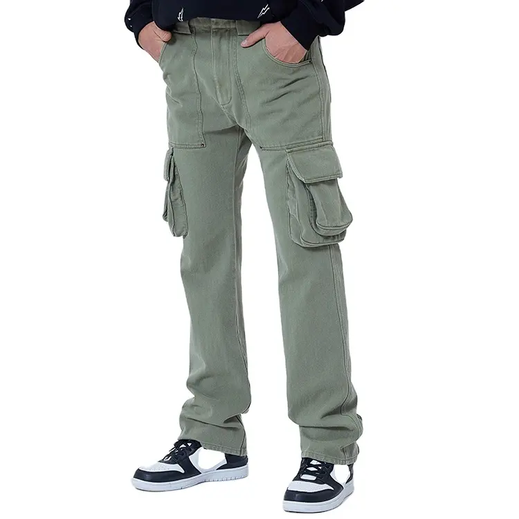 OEM customized high quality men 3D multi-pockets straight leg cargo pants cotton twill fashion carpenter work pants