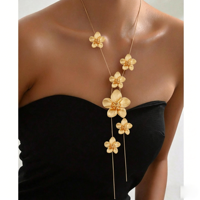 Collier géométrique circulaire en forme de cœur, design creux en Y, pendentif long créatif avec pompon