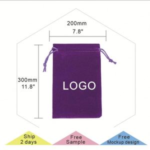 Pochette cadeau noire 20*30cm (7.8*11.8 pouces) en velours avec logo personnalisé pour bijoux - Expédition rapide - Product Image 2