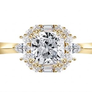 Luxury <b>Cushion</b> Cut Lab Grown Diamond Engagement <b>Ring</b> 14K 18K White Yellow Rose Gold Baguette Pear Halo Double Prongs Jewelry - Product Image 1