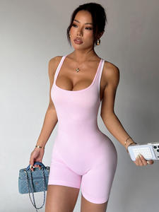 Combinaison de yoga sans couture pour femmes - Dos croisé - Bordure contrastée - <span class=keywords><strong>Justaucorps</strong></span> de fitness - Manches courtes - Longueur genou - Extensible dans les quatre sens - Product Image 3