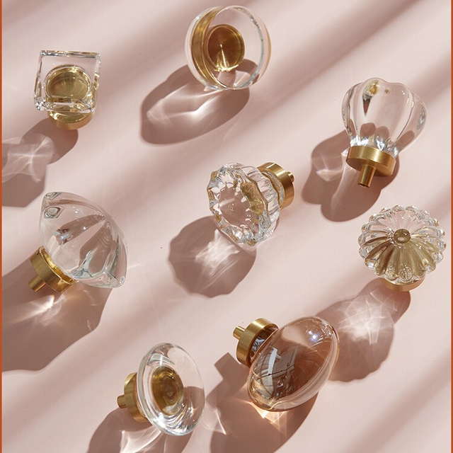 Adjustable Glass Gold Knobs Crystal Brass Furniture Wardrobe Door Drawer Handle Bedroom Bathroom Cabinets Office Champagne Color