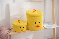 Panier de rangement canard jaune de Pâques de grande capacité avec couvercle en corde de coton tissée pour les fournitures de vacances