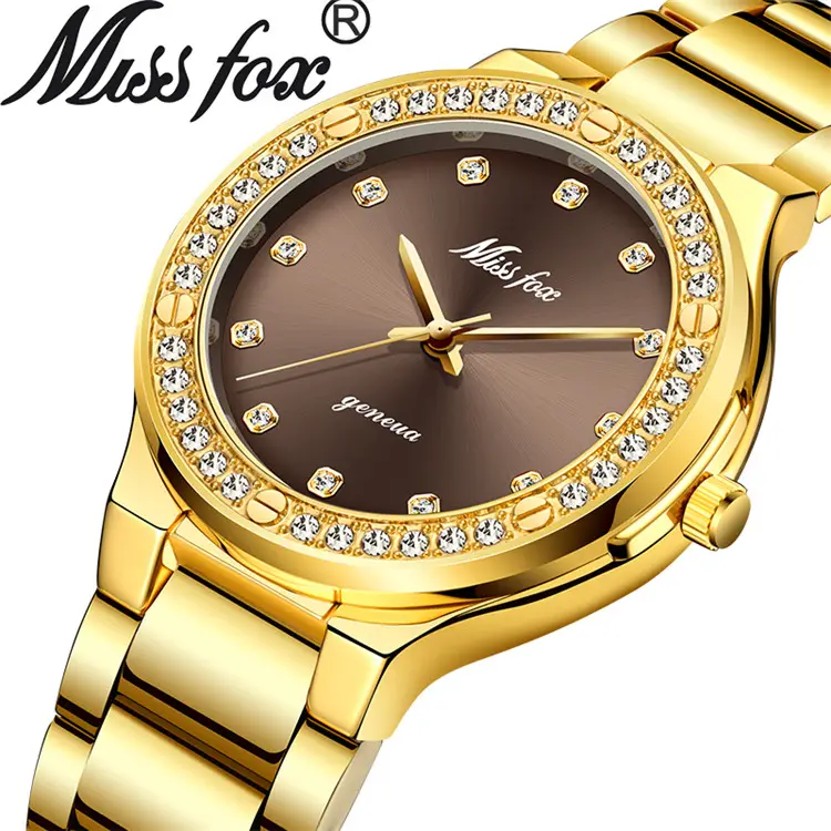 MissFox 2742 Elegant Woman Watch Luxury Brand Female Wristwatch Japan Movt 30M Waterproof Gold Expensive Analog Geneva Quartz