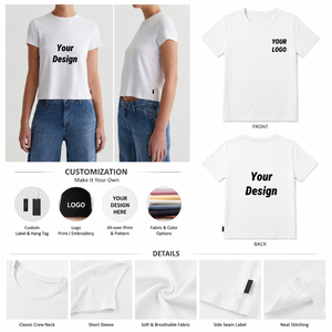 T-shirts Blancs Unis en Coton Extensible à <span class=keywords><strong>Manches</strong></span> Courtes, Col Rond, Style Décontracté, pour Femmes – Vente en Gros - Product Image 2