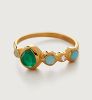 Bague Turquoise pour femme en acier inoxydable PVD plaqué or sous vide Bague en pierre ronde verte personnalisée