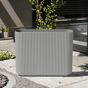 Garden Modern White Giant <b>Rectangular</b> Fiberglass Smooth Durable <b>Outdoor</b> Indoor Floor Large Decorative <b>Planter</b> Pot 2 Sizes - Product Image 2