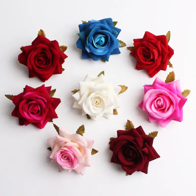 Wholesale Velvet Roses Flower Artificial Heads Custom Color Styles Velvet Flower For Decor