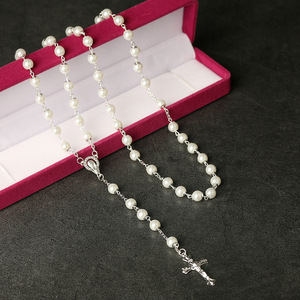 Collier Chapelet Catholique Religieux avec Perles en Verre Imitation Perle 8mm et Crucifix, Bijou <span class=keywords><strong>de</strong></span> <span class=keywords><strong>Prière</strong></span>, Cadeau - Product Image 5
