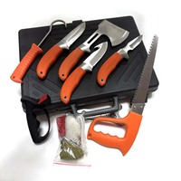 Ensemble de couteaux de chasse à lame fixe, manche en plastique camouflage, kit de préparation de gibier en plein air, processeur de gibier portable, service OEM