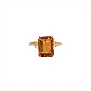 Natural <b>Citrine</b> Diamond <b>Ring</b> 14K Solid Gold Emerald Cut Gemstone Engagement <b>Ring</b> Wholesale Supplier - Product Image 1