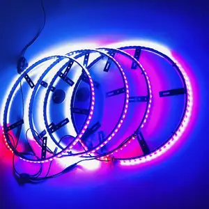 Lampu Cincin Roda LED, 15.5 "Menari Mengejar Aliran Diterangi Kit Lampu Rem Sinyal Belok Dikontrol Oleh Remote APP