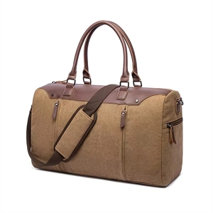 Canvas Travel Duffel <b>Bag</b> with Adjustable Strap Large Capacity <b>Weekender</b> for <b>Men</b> Women Gray and Brown Zipper Closure - Product Image 2