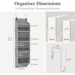Organizador para colgar sobre la puerta, 9 bolsillos, gris, almacenamiento colgante con bolsillos laterales para usar detrás de la puerta o en la pared, tela no tejida, PVC transparente - Product Image 2