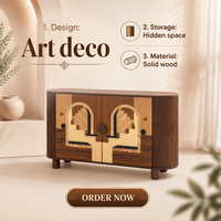 Buffet Art Déco de Luxe avec Incrustations en Bois, Table Buffet Moderne Cannelée pour Salle à Manger, Meuble de Rangement pour Salon