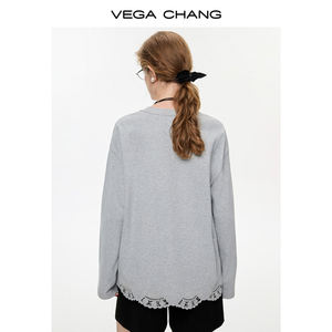 VEGA CHANG T-shirt da Donna in Pizzo Grigio Chiaro con <span class=keywords><strong>Frange</strong></span>, Maniche Lunghe, Nuovo Stile, Rifinitura Raffinata, Abbigliamento Casual - Product Image 2
