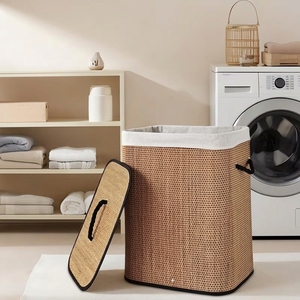 Cesto de <span class=keywords><strong>Ropa</strong></span> de Bambú CF al por Mayor, Redondo y Rectangular, con Asa de Cuerda, Tapa y Cesto Tejido <span class=keywords><strong>para</strong></span> <span class=keywords><strong>Ropa</strong></span>, Organizador Combinado <span class=keywords><strong>para</strong></span> Dormitorio y Baño - Product Image 5