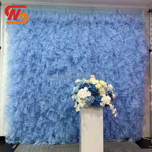 Panneau de toile de fond en tulle bleu clair lisse avec volants, mur de fleurs romantique en tissu pour mariage, baby shower, fête, décoration de photomaton - Product Image 2