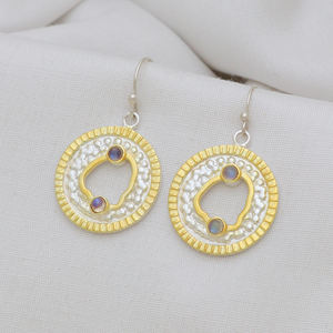 Boucles d'oreilles indiennes en argent sterling 925 bicolore faites à la main pierre de lune arc-en-ciel à vendre - Product Image 3