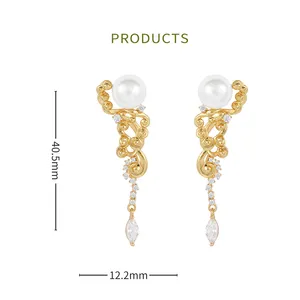 HAIKE Original 925 Sterling Silver Exquisite Shell Beads Rhodium Plated Zircon Jewelry Cloud Drop Earring