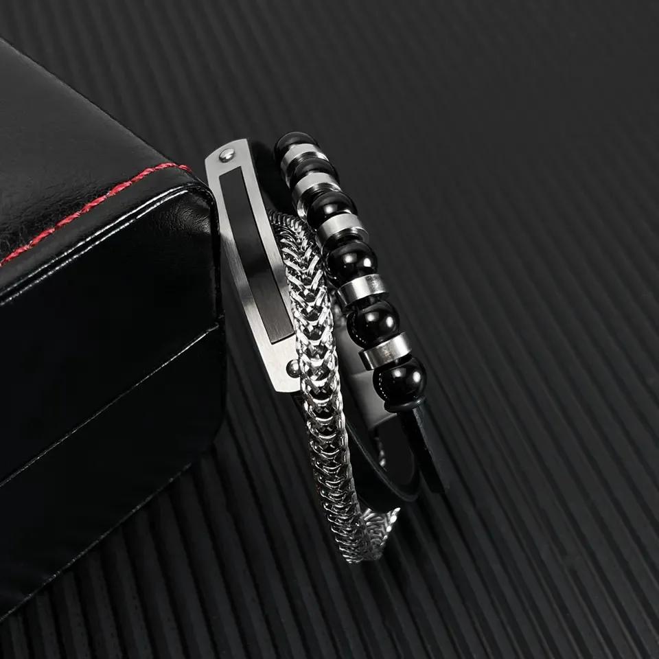 Forge & Foundry Men's Navarro Leather Bracelet - Adjustable Woven Leather With Magnetic Snap Clasp
