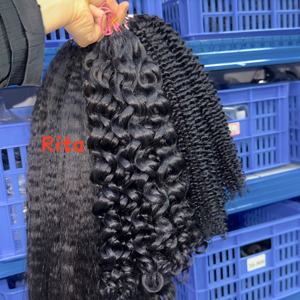 Extensioni per trecce all'uncinetto <span class=keywords><strong>Rita</strong></span> Factory con piume ricce, extension per capelli umani con anello a uncinetto, bundle di capelli grezzi, forniture per capelli ricci lisci - Product Image 4