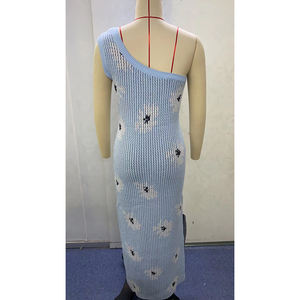 Nuovi abiti a spalline senza maniche a fiori bianchi con spacco Sexy <span class=keywords><strong>abito</strong></span> in <span class=keywords><strong>maglia</strong></span> <span class=keywords><strong>blu</strong></span> - Product Image 6