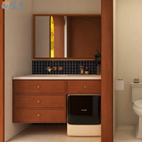 Meuble de salle de bain mural style vintage avec lavabo intégré en dalle de roche courbée à chaud, étanche IPX5, pour toilettes et lavage