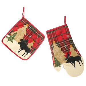 Decoraciones navideñas, apliques de tela a cuadros, guantes resistentes al calor, almohadillas para microondas, manteles individuales resistentes al calor, hogar - Product Image 5