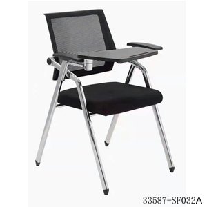 Chaise de formation en maille noire avec tablette d'écriture et accoudoirs, pieds en acier, chaise de bureau scolaire 33587-SF032A - Product Image 1