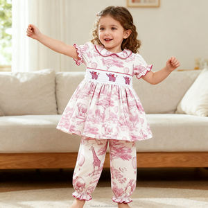 Pyjamas pour enfants avec col claudine Vêtements pour filles Vêtements pour enfants avec smocks imprimés pour filles Tenues <span class=keywords><strong>2</strong></span> pièces - Product Image 6