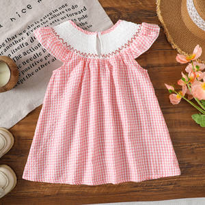 Nuovo Vestito Estivo 2025 per <span class=keywords><strong>Bambina</strong></span> con Smock, Maniche a Farfalla, Gonna a Quadretti e Ricami - Product Image 4