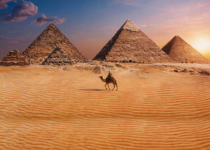 Toile de fond Égypte : Pyramides égyptiennes antiques, désert avec chameaux, pour photographie, <span class=keywords><strong>voyage</strong></span>, fête, décoration, bannière - Product Image 2