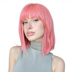 Pelucas Modernas de Color <span class=keywords><strong>Rosa</strong></span> para Mujer, Peluca Corta con Flequillo, Cabello Sintético Resistente al Calor, 12 Pulgadas, para Uso Diario, Fiestas, Disfraces de <span class=keywords><strong>Halloween</strong></span> - Product Image 1