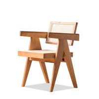 Chaise de salle à manger en rotin en bois de cannage à accoudoirs courts, style français, en caoutchouc pour banquet, mobilier de salle à manger