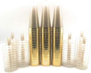 Vaso de Plástico Desechable de 5 OZ 150 ML para Champán, Vino, Fiestas, con Diseño de Puntos Dorados, Vaso de <span class=keywords><strong>Prueba</strong></span> - Product Image 1