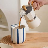 Tasse à expresso 10 oz en céramique avec trou de boisson, style rétro, motif rayé peint à la main, multi-usages pour la cuisine