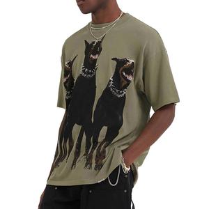Custom Men's Graphic Screen Print Jersey Vintage Over-sized Ribbed Crew-neck Collar Heavy Cotton Dog <b>T</b>-<b>Shirts</b> - Product Image 4