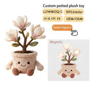 ของตกแต่งโต๊ะทำงานและของขวัญส่งเสริมการขาย ตุ๊กตา<span class=keywords><strong>ดอก</strong></span><span class=keywords><strong>ชบา</strong></span>สีชมพูเหลืองในกระถาง ของเล่นตุ๊กตาดอกไม้ - Product Image 6