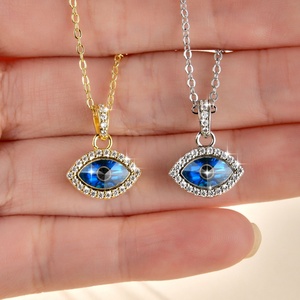 High Quality Marquise Cut 8.5*5mm Blue Zircon Evil Eye Pendant Necklace 14k Gold Filled Pure Copper Jewelry for Women - Product Image 6