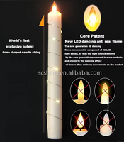 Lot de 3 bougies coniques sans flamme avec guirlande lumineuse intégrée, effet flamme analogique, écologiques, télécommandées, pour la décoration de la maison et de mariages
