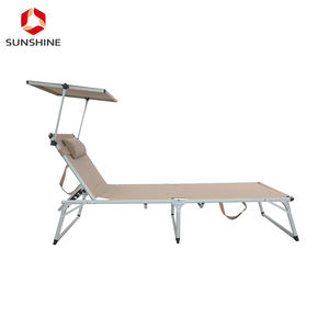 5 Positions Adjustable Aluminium <strong>Cheap</strong> <strong>Sunlounger</strong> Folding High Back Reclining Beach Camping Chair Bed With Sunshade Canopy - Product Image 2