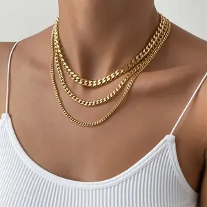 Stainless Steel Miami Cuban Chain Necklace Dainty DIY 3mm 4mm 5mm Titanium Steel Chains Link Necklace