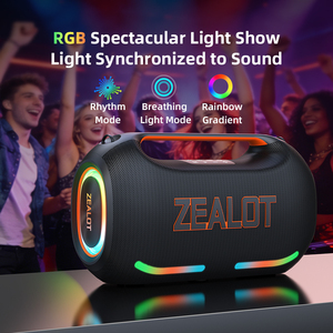 Zealot ZE41(2MIC) Altavoz <span class=keywords><strong>Karaoke</strong></span> de 250W con LED RGB de Alta Potencia, Resistente al Agua IPX-6, Audio de Tres Vías, USB/Aux, Batería Recargable, para Fiestas - Product Image 2