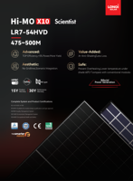 Panneau solaire bifacial double vitrage monocristallin Longi Hi-MO X10 LR7-54HVD de marque Tier 1, 475W 480W 485W 490W 495W 500W