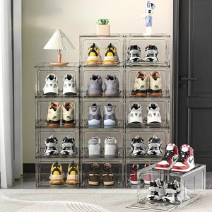 Caja de almacenamiento de zapatos con puerta transparente para almacenamiento de zapatos deportivos caja de zapatos transparente apilable fácil de montar - Product Image 1