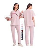 2022 חדש סגנון חולים סלון יופי נשים עבודה אחיד 7 כיסים מצולעים מותניים ספנדקס ורוד צבע יוניסקס סיעוד סקראבס מדים