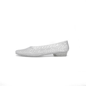 Chaussures plates en gelée argentée scintillante, style ballerines, à enfiler, transparentes, à lacets, décontractées et habillées - Product Image 1