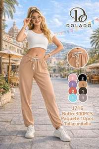 J716 Pantaloni Harem da Donna a Vita Alta, Lavorati a Maglia, Vestibilità Ampia, Lunghezza Intera, Tinta Unita, con Coulisse, Casual, per la Primavera - Product Image 3